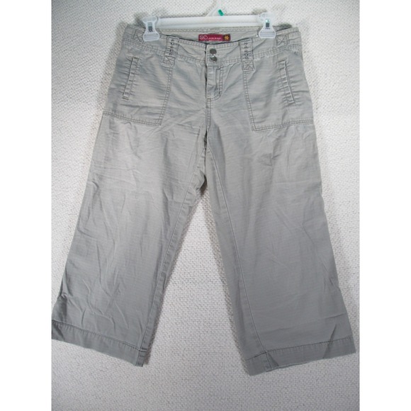SO REAL So Right Capri Pants Womens 7 Gray green cotton cropped pockets Button - Picture 1 of 16